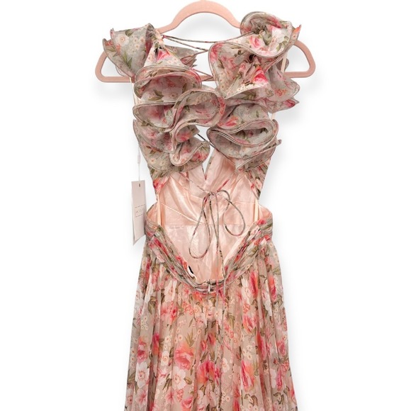 Mac Duggal NEW Ruffle Tiered Cut-Out Lace-up Chiffon‎ Floral Gown $598 - Size 4 - Picture 14 of 16